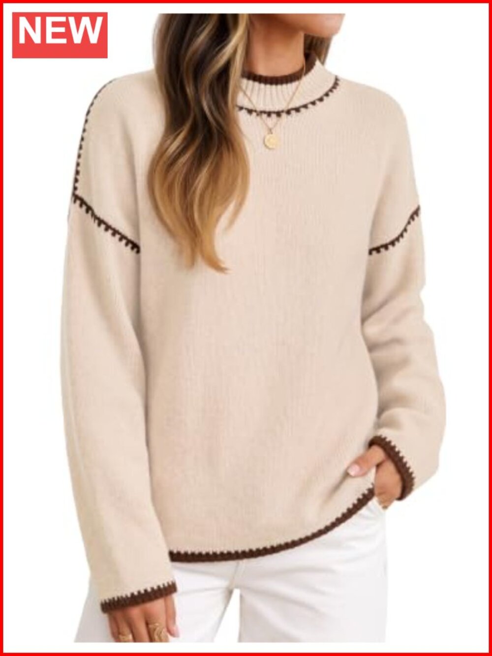 Mock Neck Oversized Sweater Pullover Soft Knit Women Fall